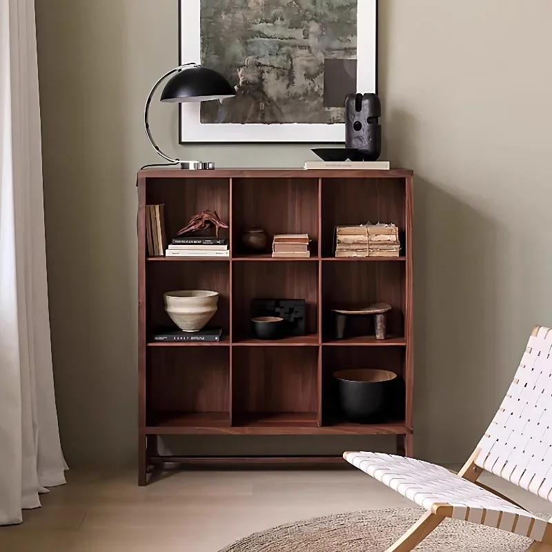 Nordic solid wood combination bookcase multi-grid bookshelf display shelf living room display case floor storage cabinet