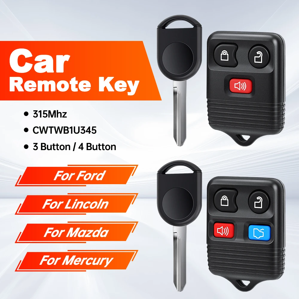 Awapow CWTWB1U345 Remote Car Key For Ford /Lincoln /Mercury/ Mazda 3/4 Buttons 315Mhz Keyless Car Remote Key