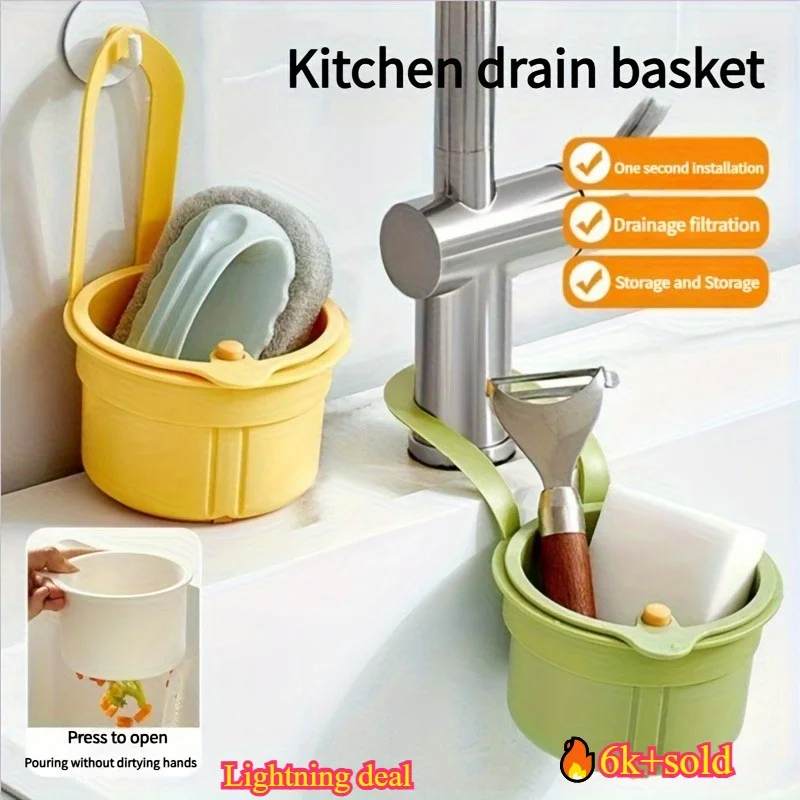 Quick Install Hanging Sink Drain Filter Basket, Multifunctional Hanging Storage Strainer, Space-Saving Accessory for Kitchen Was