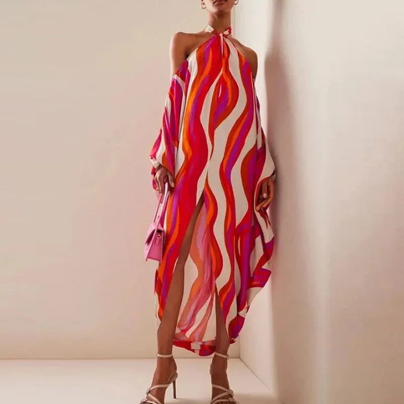 

One Piece Swimsuit For Women European And American Swimwear Neck Striped Printed One-piece Swimsuit Suit Women