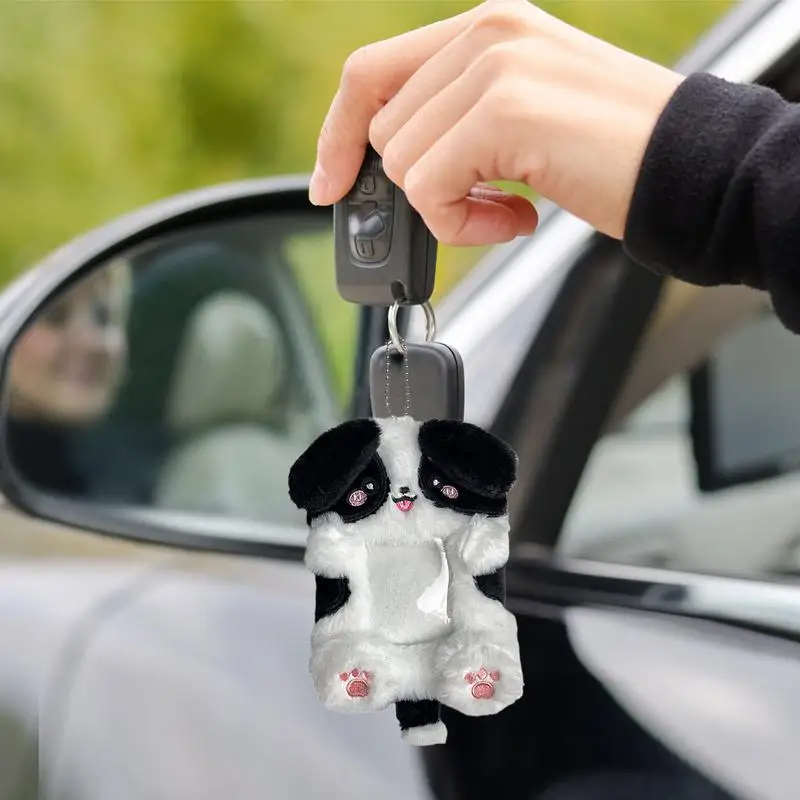 Soporte para sesión fotográfica de felpa, tarjetero con dibujos de cachorros, funda protectora bonita para tarjetas con llavero