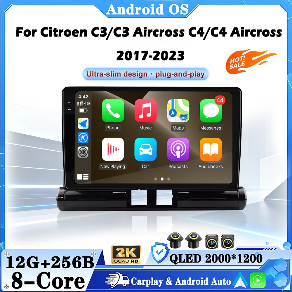 Android 16 Autoradio Stereo For Citroen C3/C3 Aircross C4/C4 Aircross 2017-2023 Carplay Auto Car Radio Multimedia Player 4G WIFI