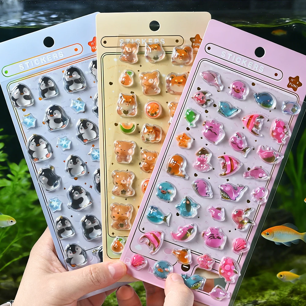 3D Kids Cartoon Kawaii Animal Handwork Nail Sticker Penguin Rabbit Bear Relief Drop Sticker for Scrapbooking Phone Case DIY Deco view 3