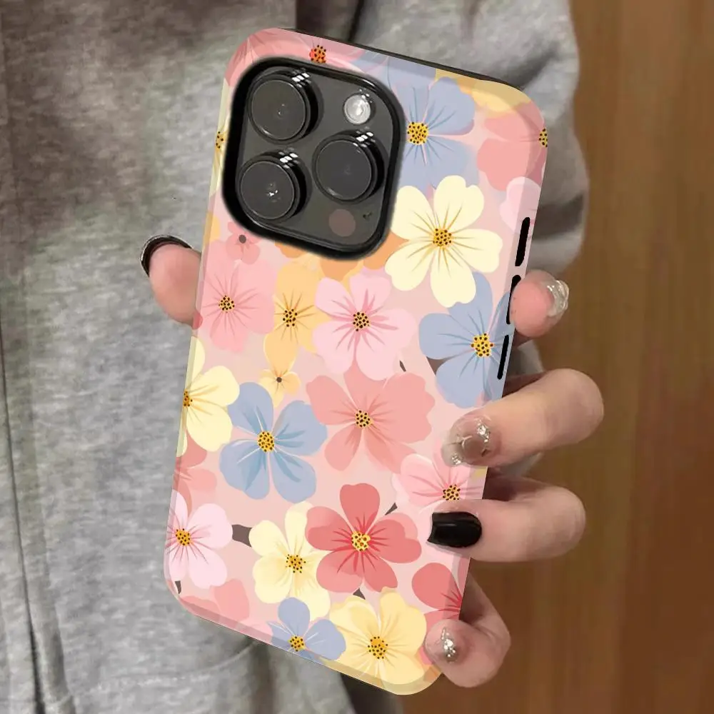 

Colors Flowers Phone Case Double-layered 2-in-1 Film Case For IPhone 16 15 Promax 14 13 Pro 12 11 plus Samsung S25 24 23 Covers