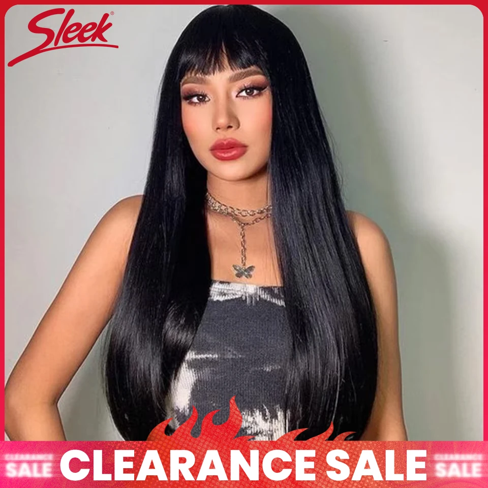 

Перуанские прямые парики из натуральных волос с челкой, натуральный черный цвет, 100% длинные парики из человеческих волос Remy, полный машинный парик для женщин