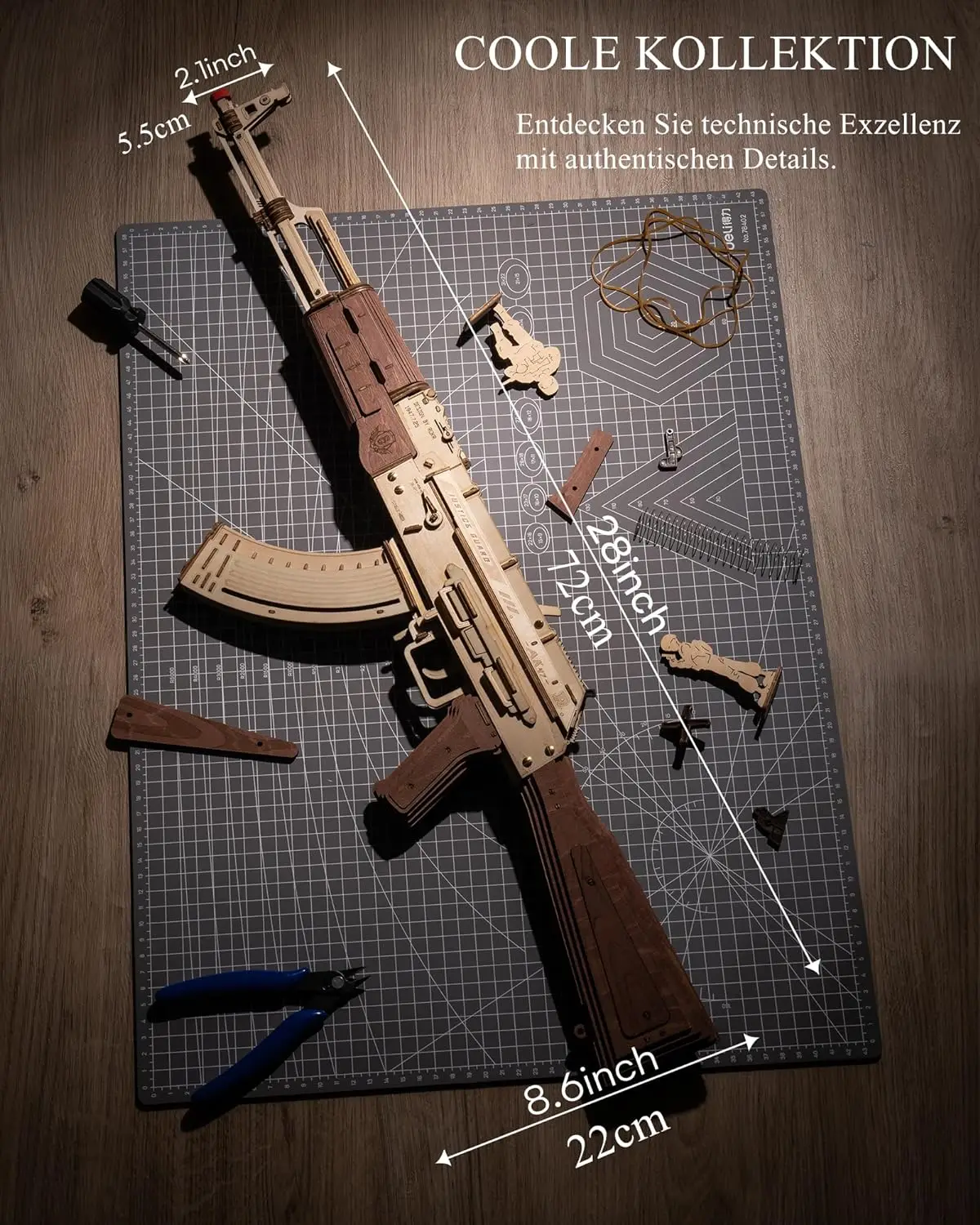 Robotime Rokr Automatic Rifle AK-47 Gun Blocks Model Buliding Kit 3D Wooden Puzzle Wooden Kits with Rubber Bands for Adults