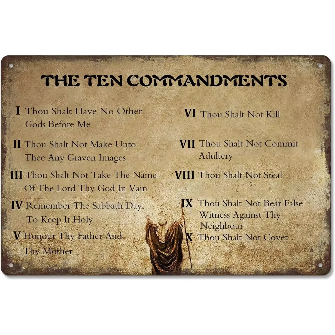 Vintage Ten Commandments Wall Decor, Antique Bible Verse Christian Metal Sign, Inspirational Wall Art for Bedroom Living Room.