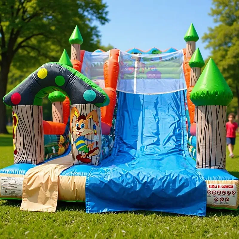 Inflatable slide double slide, crocodile-shaped water play, household outdoor large-scale thickened PVC amusement