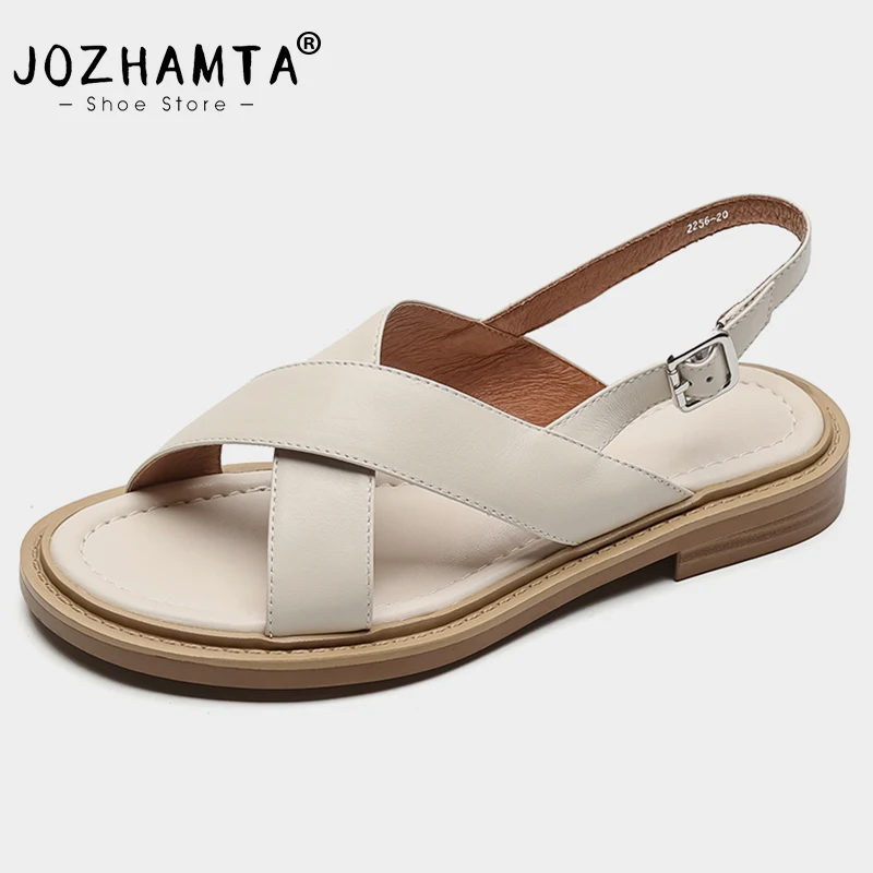 JOZHAMTA Size 34-40 Flats Sandals Women Summer 2023 Genuine Leather Low Heels Shoes For Women Rome Fashion Platform Sandals