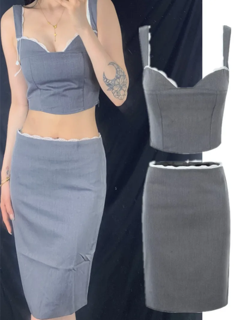 

Кружевной лоскутный комплект Ele, сексуальный ремешок с высокой талией, закрывающий ягодицы, с разрезом Ba, модная юбка, модный женский ансамбль