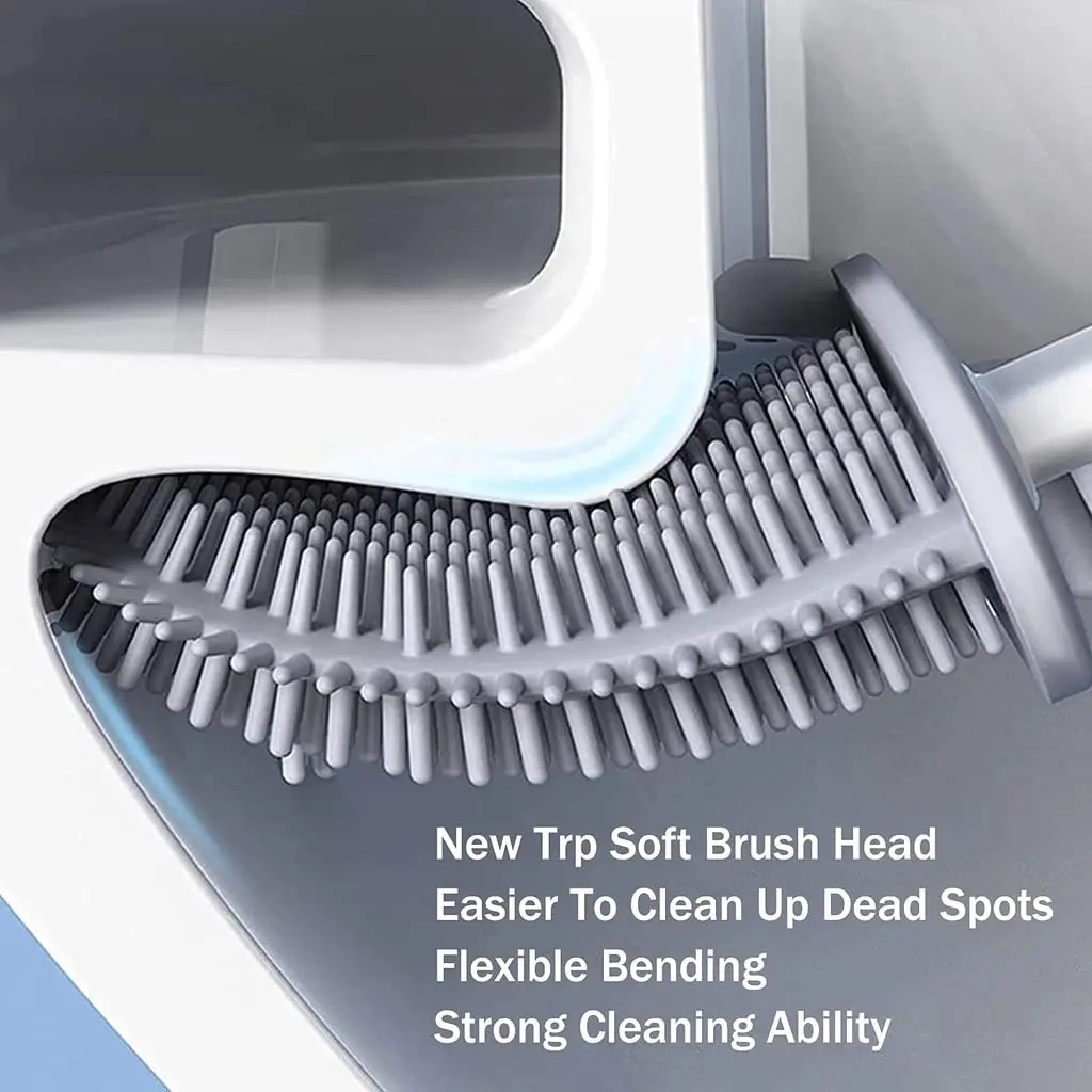 Wall Mounted TPR Toilet Brush With Non Perforated Long Handle Silicone Soft Bristle Brush No Dead Corner Cleaning Brush