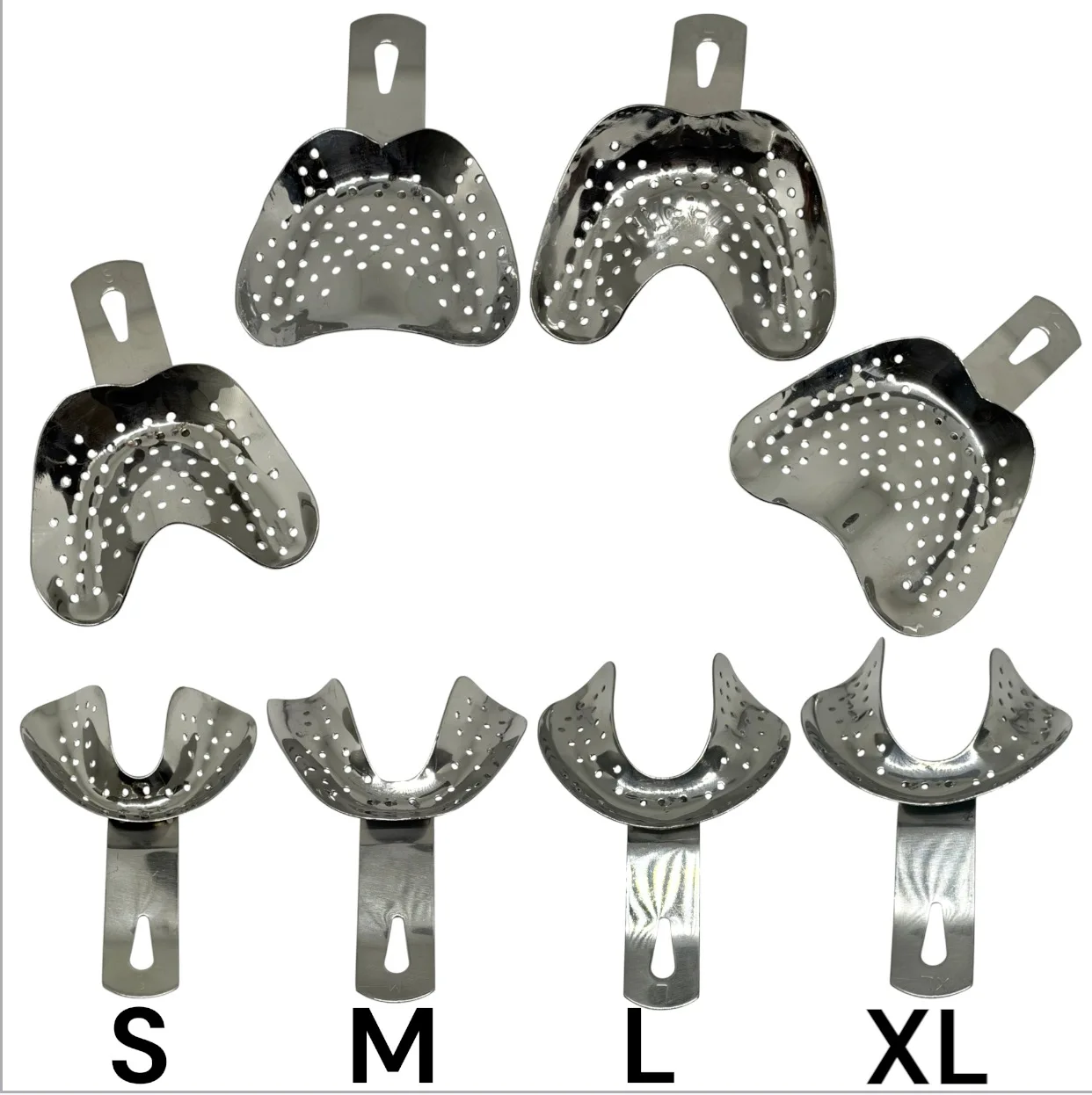 2pcs Stainless Steel Dental Impression Tray with Hole Autoclavable Upper Lower Teeth Holder Perforated Plaster Mold Tray Dentist