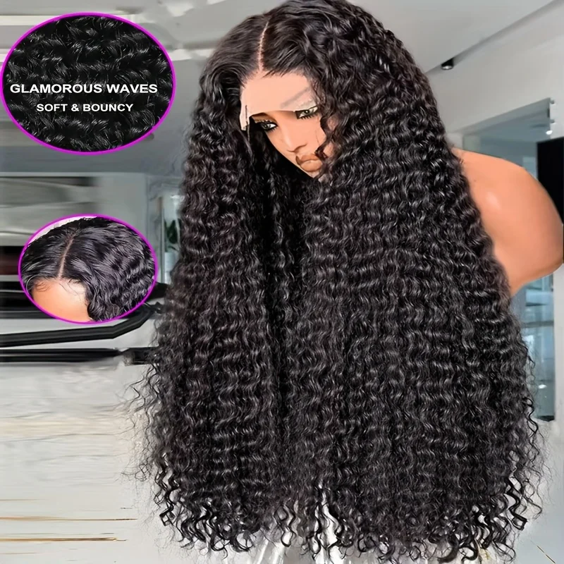 

13*4 Curly Lace Front Wigs Human Hair Pre Plucked With Baby Hair Deep Wave HD Transparent Lace Wigs For Women Up To Long Black