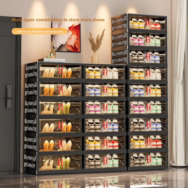 Shoe rack multi-layer household door installation-free simple folding shoe storage artifact integrated shoe cabinet against wall