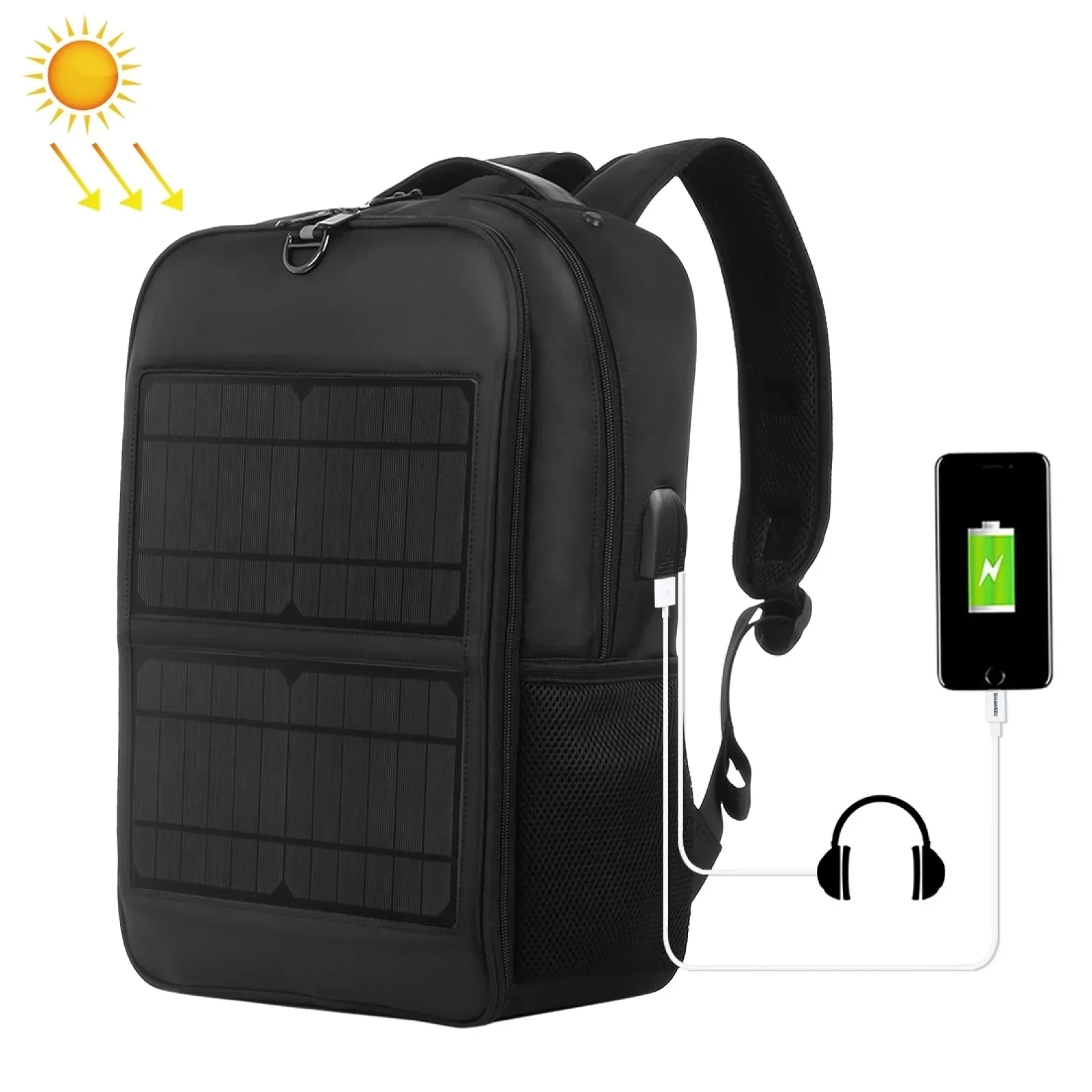 Solar Backpack 12/20W Panel Powered Laptop Bag Water-resistant Large Capacity with External USB Charging Port New men\'s bag