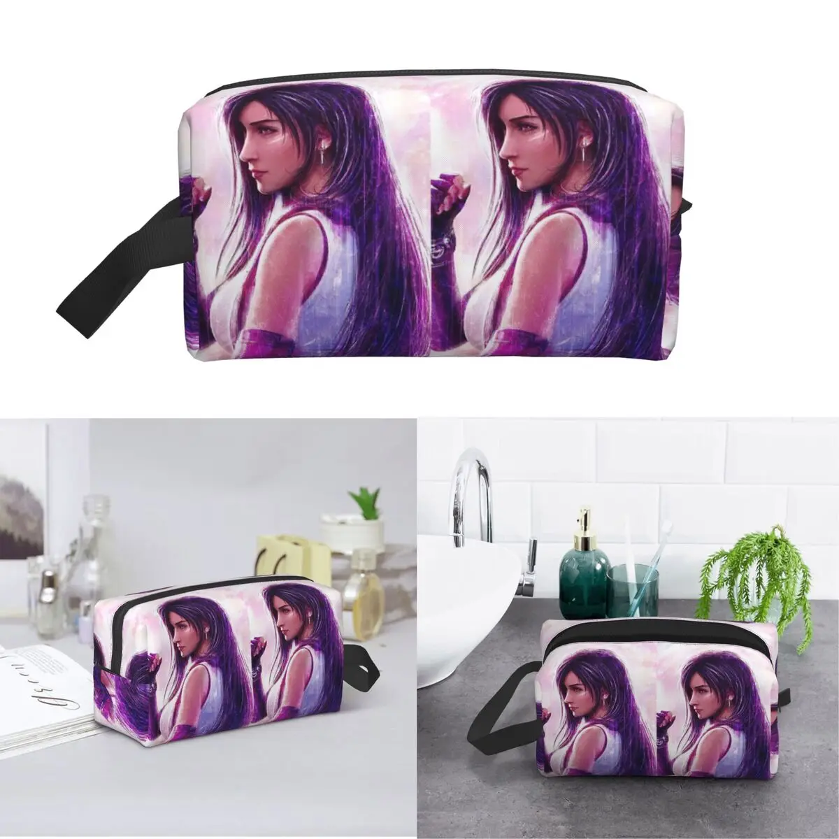 Tifa Lockhart-Final Fantasy 7 Ff7Remake Ffvii Final Makeup Bag Cosmetic Storage Dopp Kit Toiletry Cosmetic Bag for Women Beauty