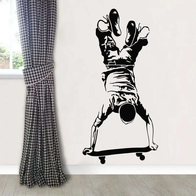 Наклейка на стену с изображением скейтбординга, настенная наклейка для мальчика, спальни, фреска для экстремальных видов спорта, детская, скейтборд, виниловый настенный постер