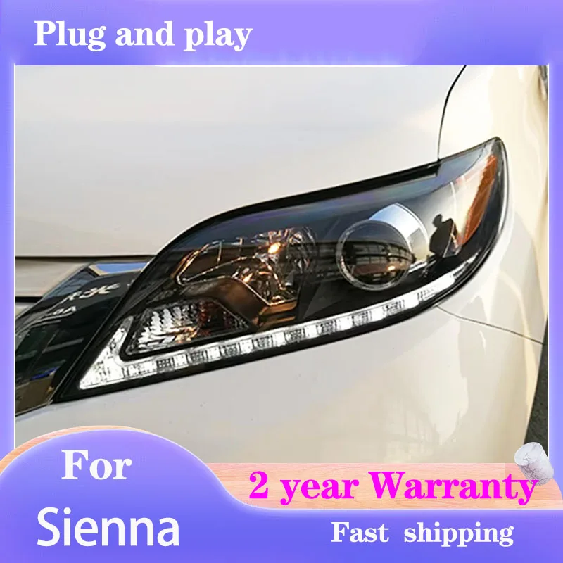 

Стайлинг автомобиля для Toyota Sienna, фара 2011-2017, фара Sienna, DRL, указатель поворота, ближний свет, линза проектора