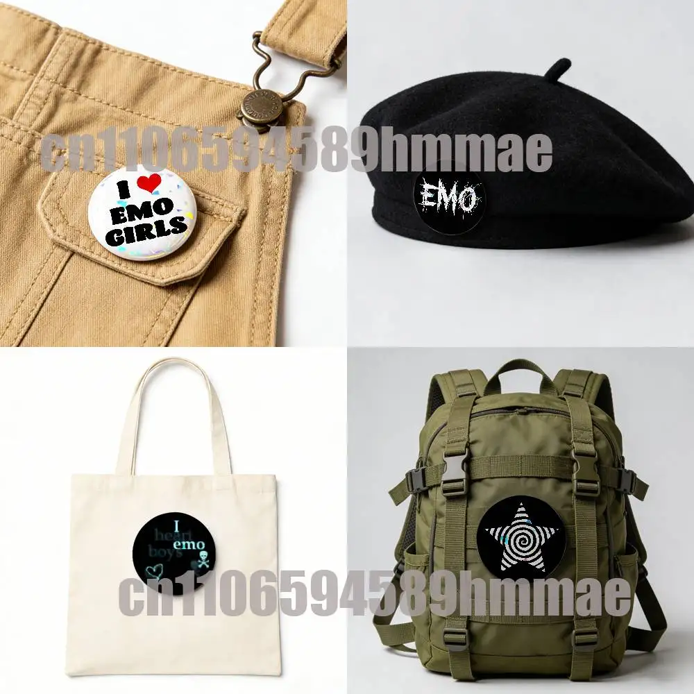 For I Love Emo Boys Girls Badge Case Custom Pin Insignia Emblem Round 25mm Brooch Button Laser Cover - view 5