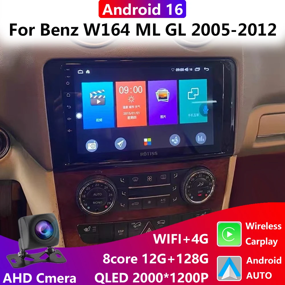 Autoradio pour Mercedes-Benz Classe M W164 Android 16 Carplay 2 Din Stéréo Classe GL X164 ML GL ML350 ML500 GL320 ML280 GL350 GL450