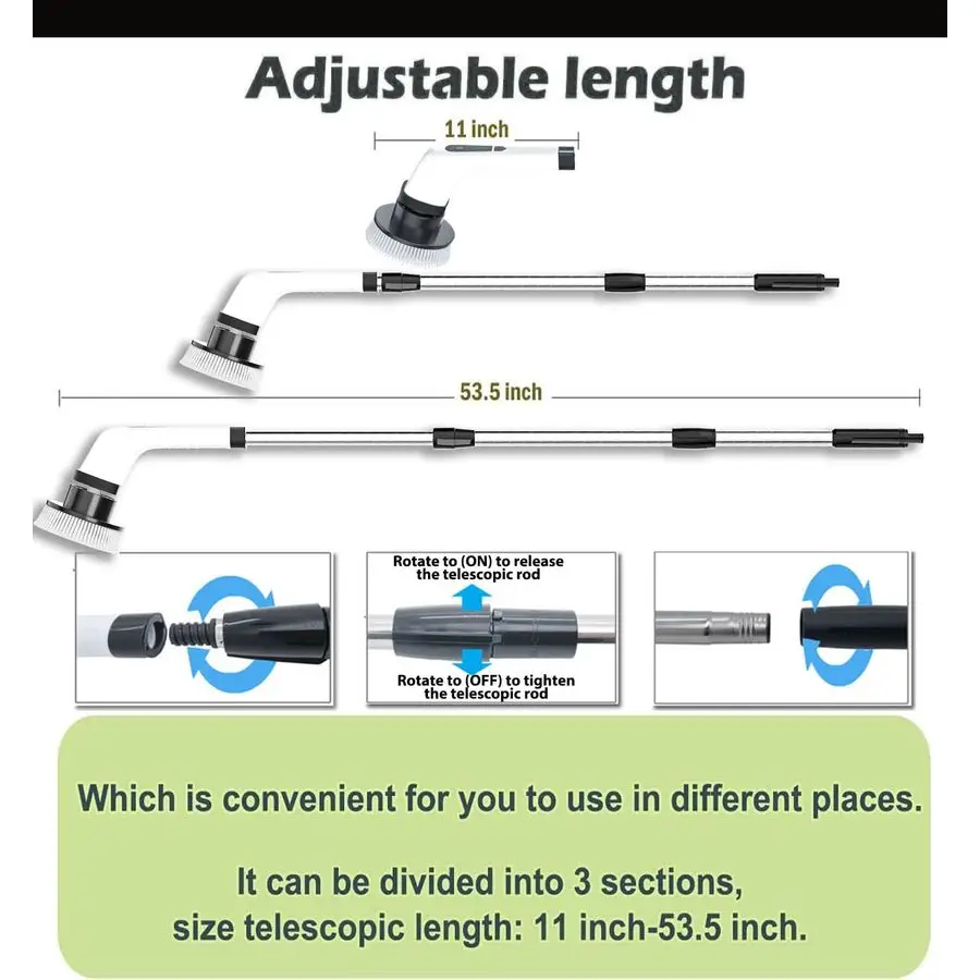 فرشاة تنظيف دوارة كهربائية، فرشاة تنظيف قابلة لإعادة الشحن بمقبض قابل للسحب مع 7 رؤوس فرشاة قابلة للاستبدال، قوة لاسلكية