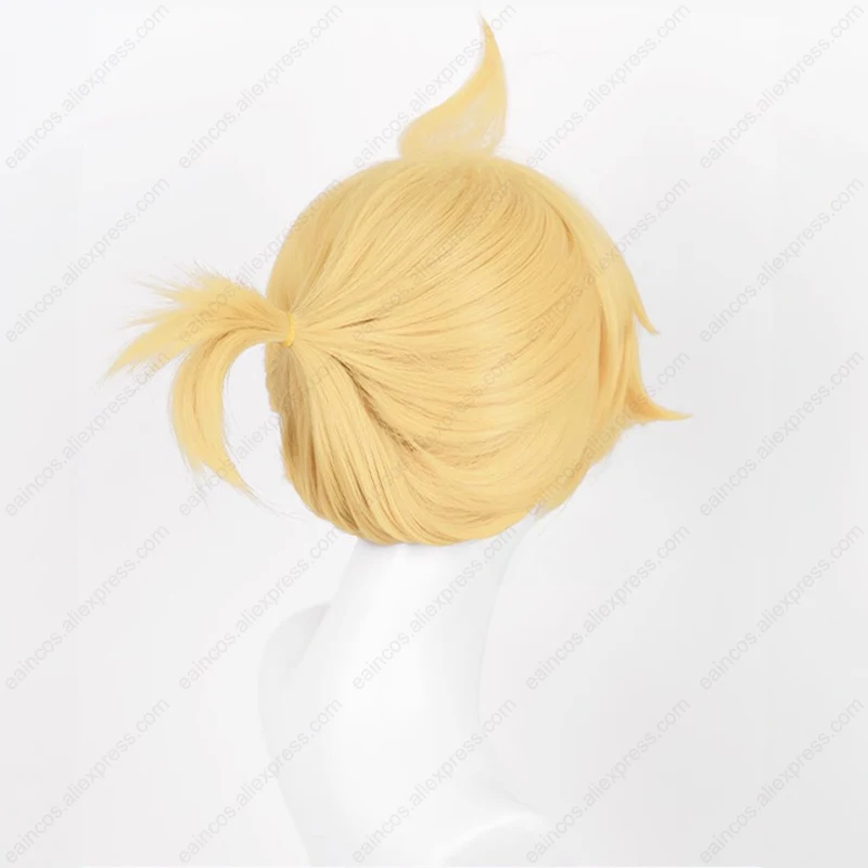 Anime Rin Len Cosplay Wig, Curto, Amarelo claro, Resistente ao calor, Perucas sintéticas, 32cm, 30cm