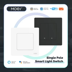 MOES-Interruptor de botón de luz inteligente con anillo de estrella WiFi, No requiere condensador neutro, Compatible con Alexa y Google Home