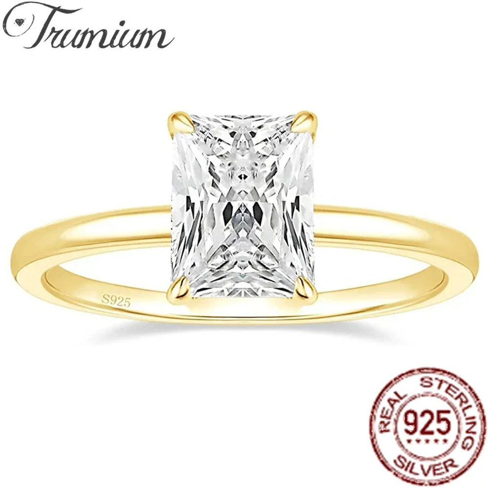 Pierścionki zaręczynowe Trumium 3CT ze srebra próby 925 z cyrkonią sześcienną o szlifie radiant, pierścionki ślubne, obrączki dla kobiet