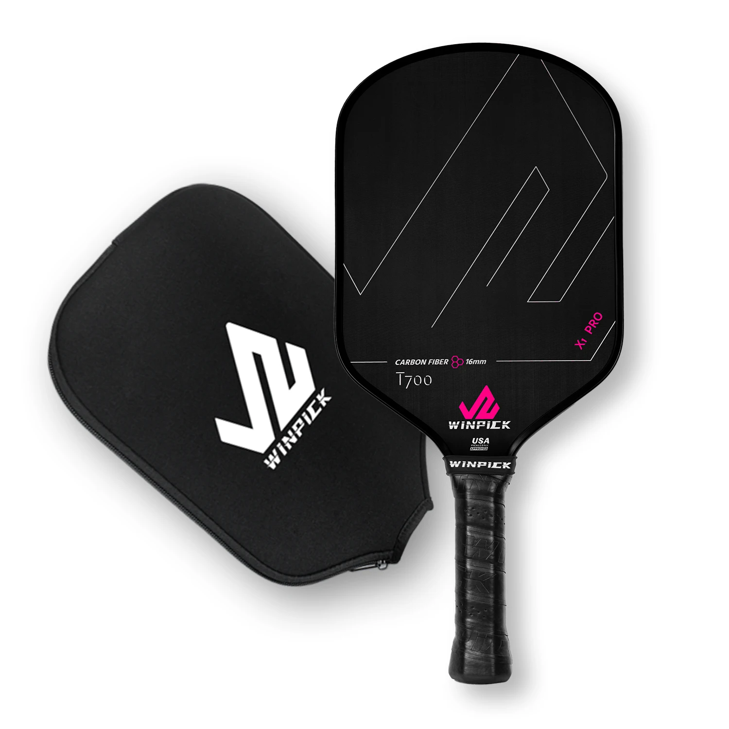 Winpick Pickleball Paddle Thermoformed Raw Carbon Fiber USAPA Approved T700 for Spin and Control Comfort Grip Large Sweet Spot