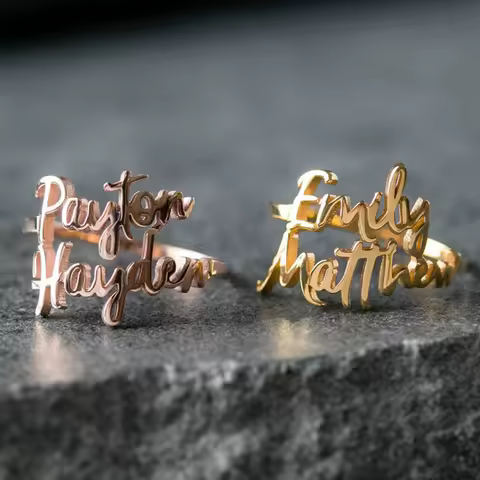 Personalized Family Rings for Women Men Custom Gold Silver Double Name Stainless Steel Ring Jewelry Adjustable Couple Gift