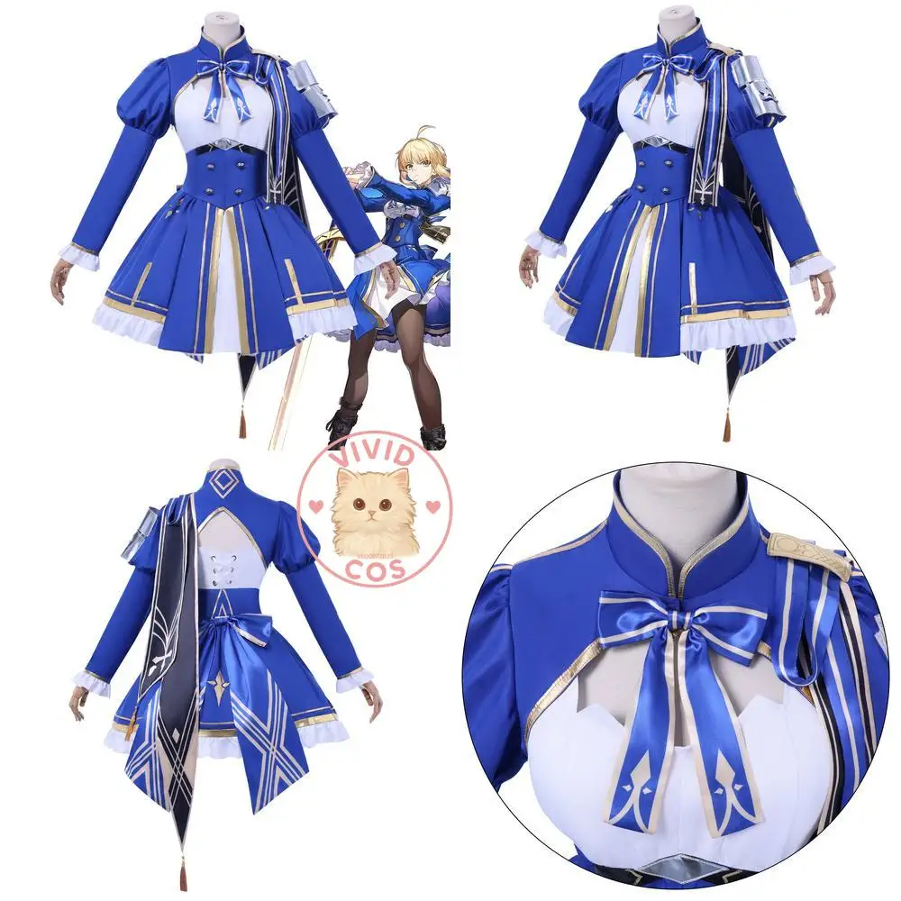 

Popular Game Honkai Star Rail Cosplay Costume Fate Anime Character Saber Role Play Outfit Classic Blue Women's Uniform Comic Con