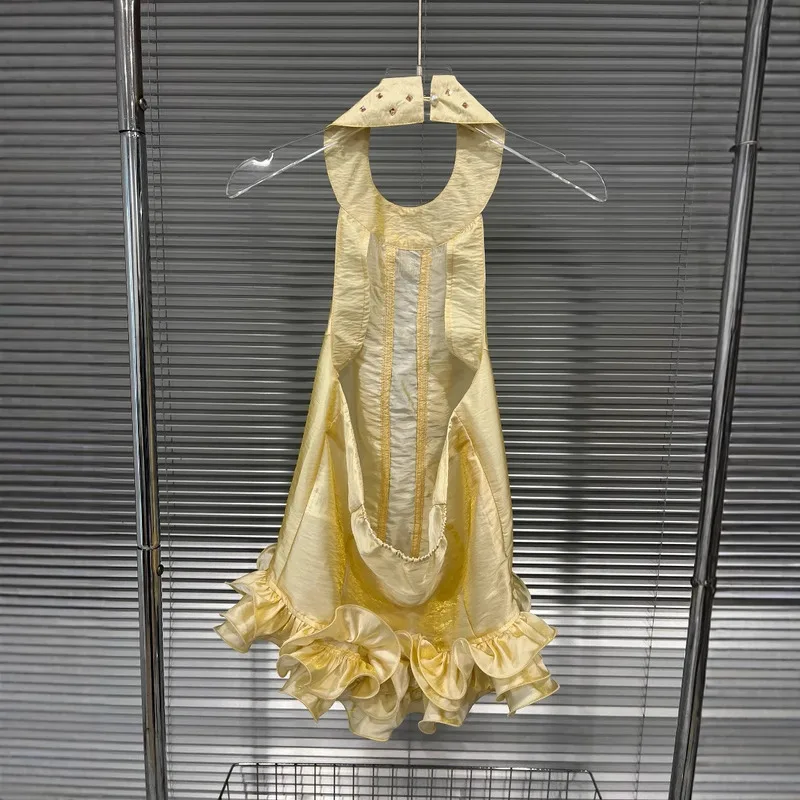 WTHT موضة جديدة للمرأة تقسم التجاعيد تصميم الرسن سترة عالية الخصر التفاف الورك التنانير الصغيرة الإناث 2025 الصيف 1LS1654