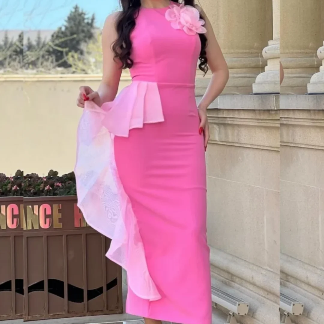 Jersey plissado flor vestidos de baile estilo chinês formal casual simples retro bainha o-pescoço midi vestidos personalizados