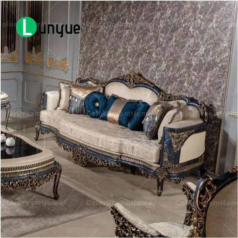 Classic Luxury Wooden Sofa Set with Antique Coffee Table Turkish Style Living Room Furniture Elegant Durable Home Decor