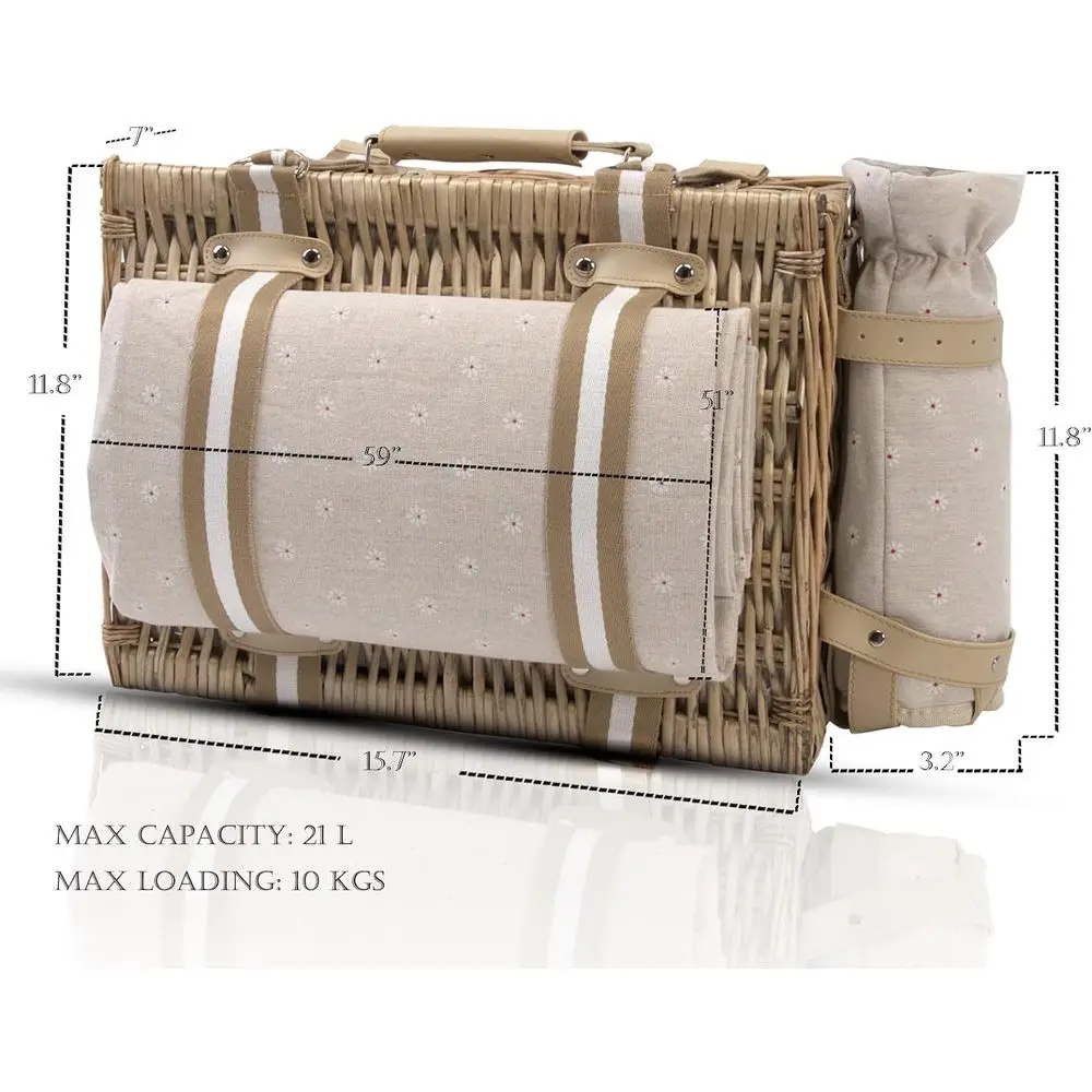سلة نزهة معزولة مكونة من 19 قطعة للأزواج مع بطانية مقاومة للماء وحقيبة نبيذ للمغامرات الخارجية #2