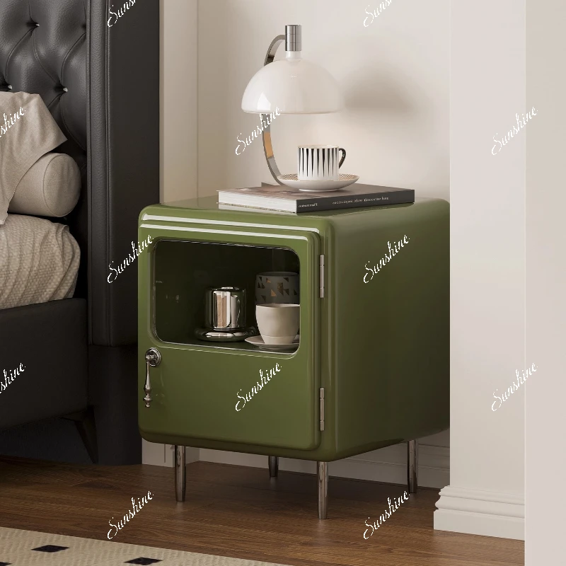 

Transparent pendant bedside table Matcha retro bedside table Small apartment storage cabinet