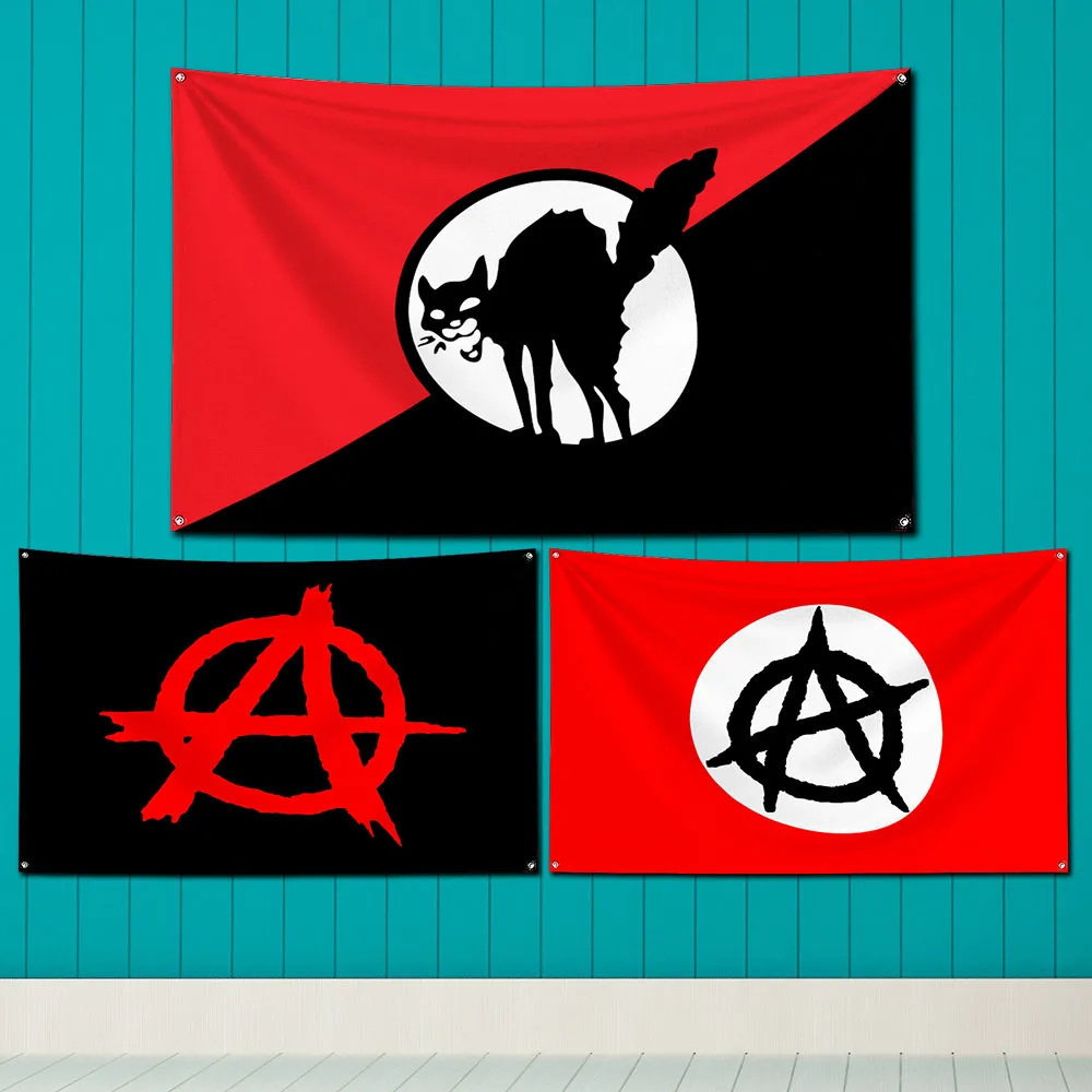 2024 90X150CM Large Size Advertisement Anarchist Black Cats Flag Polyester Printed Anarchy Banner For Decor