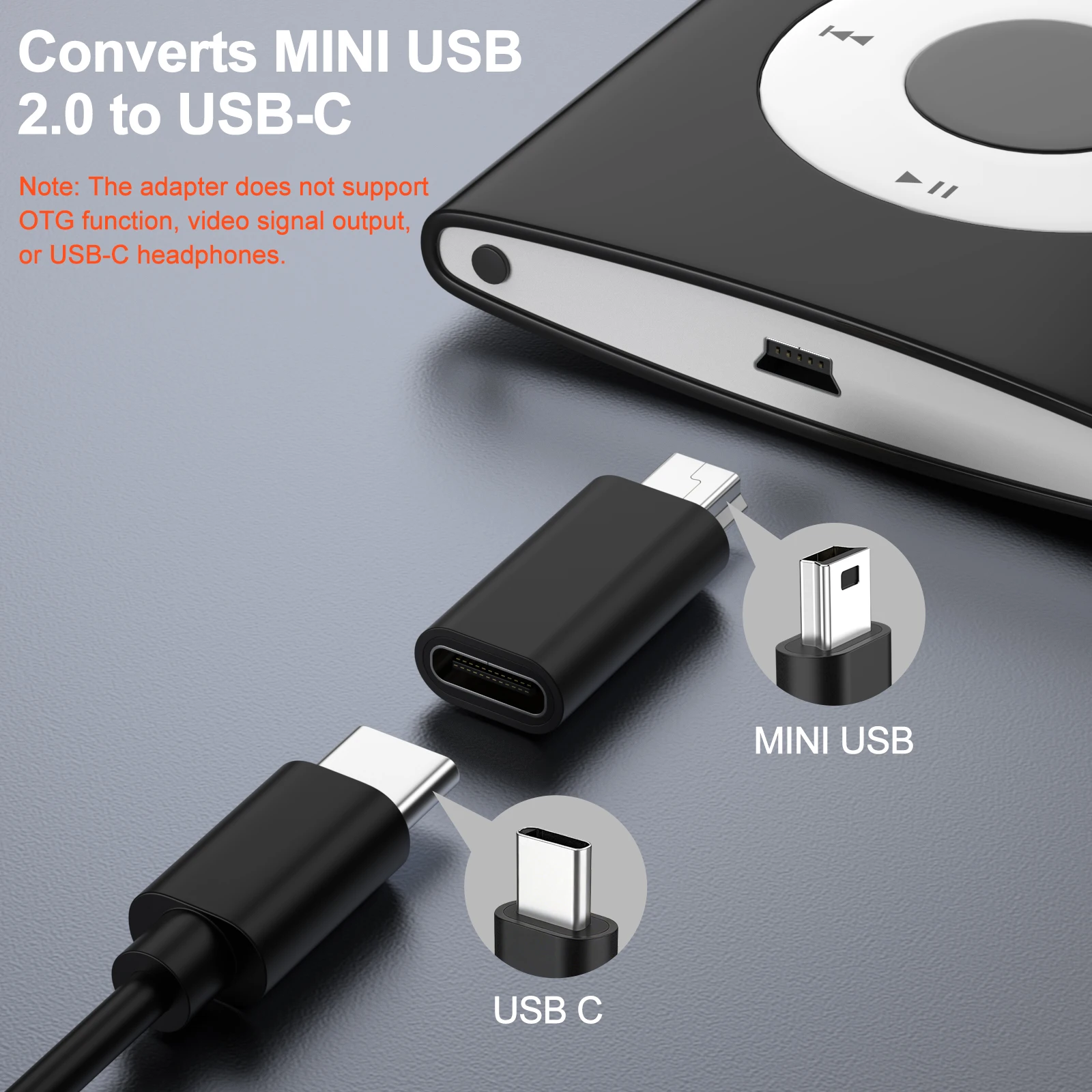 Typ-C-zu-Mini-USB-2.0-Adapter zum Laden und Datenübertragen, USB-C-Buchse zu Mini-USB-Stecker-Konverter für Kameras, GoPro, MP3, MP4, GPS-Geräte – Detail 4