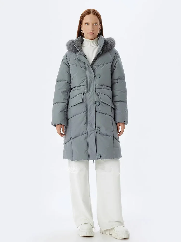 

Теплая хлопковая куртка-пальто женская средней длины с капюшоном, меховым воротником, поясом, для повседневной носки, зимняя верхняя одежда на молнии