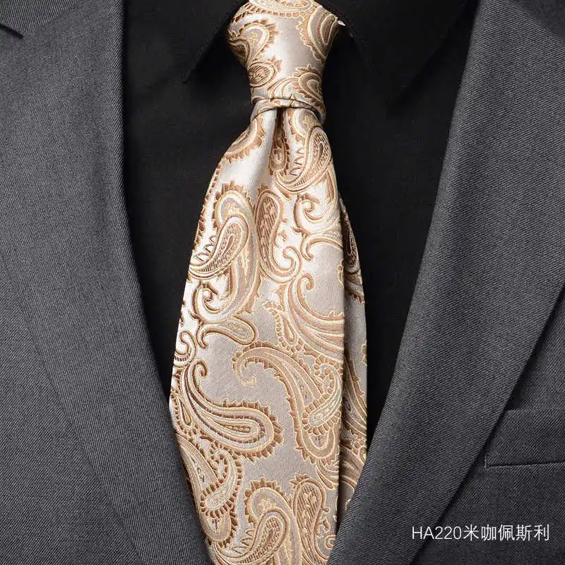 

High Quality Champagne Colored Coffee Colored Tie For Men's Formal Attire Retro Striped Business Handcrafted Knot 8cm Wide Tie