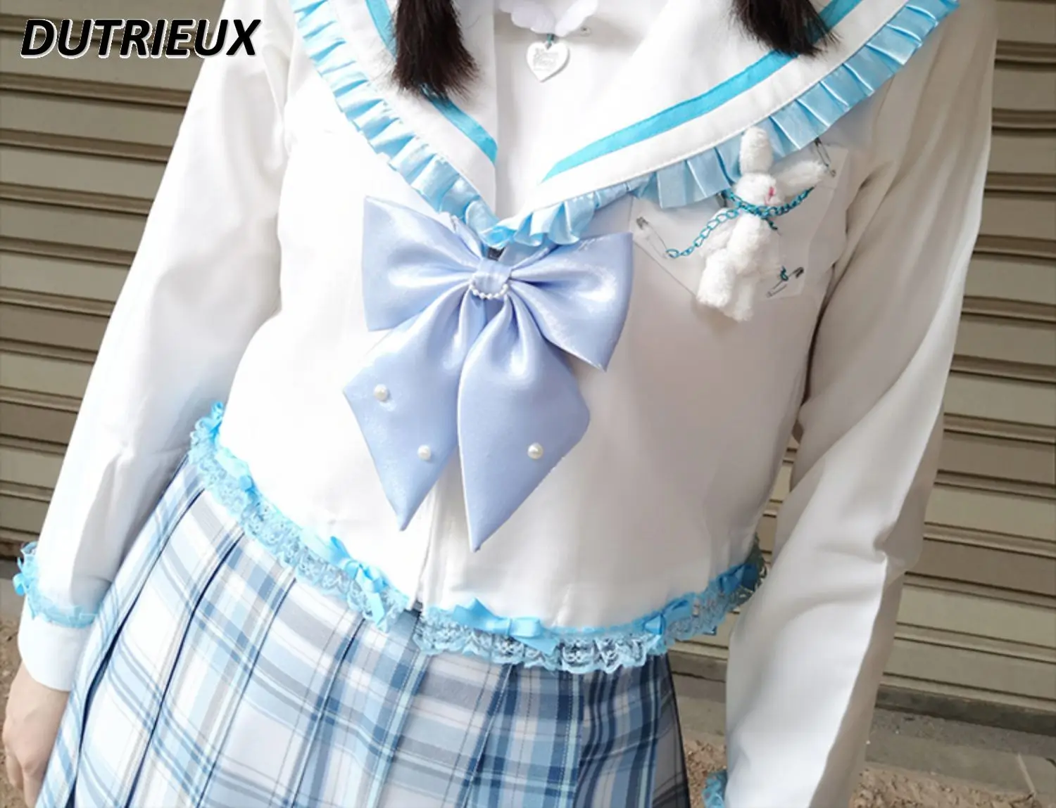 Original Sweet Cool JK Uniform Cute Hot Girl Shirt Spring and Autumn New Sailor Collar Short Blouse White Long Sleeve Top