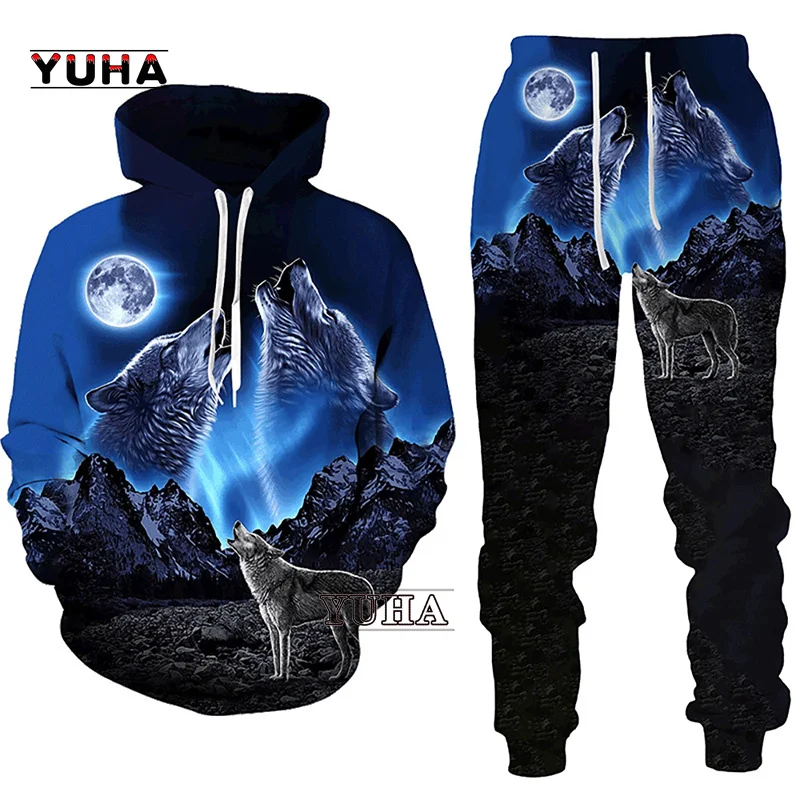 Forest Wolf 3d Printed Hoodie Suit Male Autumn Winter Casual Sweashirts Sweatpants Men Tracksuit Set Fashion Men\'s Clothing Suit