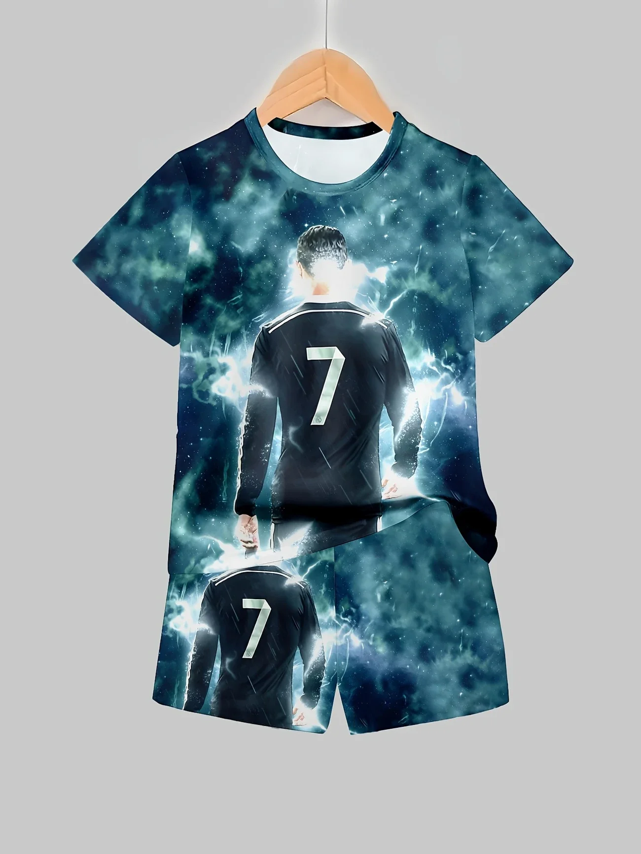 Summer Fashion 3D Printed Number 7 Football Star T-shirt and Shorts Set for Outdoor Leisure
