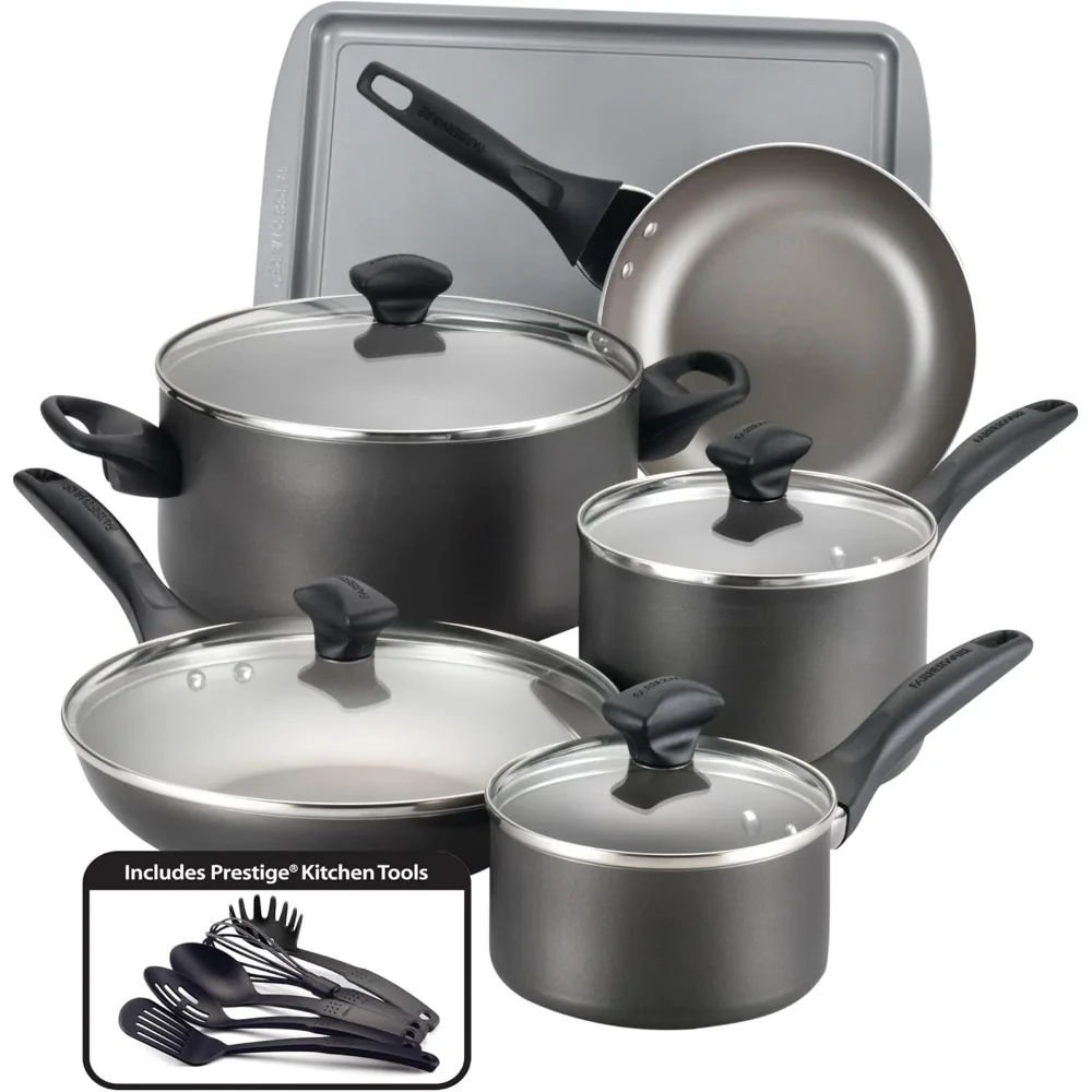 

Dishwasher Safe Nonstick Cookware Pots and Pans Set, 15 Piece, Pewter