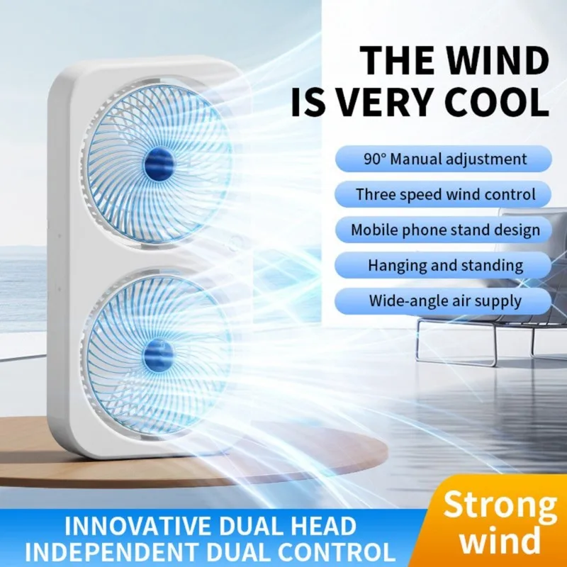 B06B-Portable Dual Head Desktop Fan With USB, Adjustable Angles, Quiet Operation For Office And Outdoor Use