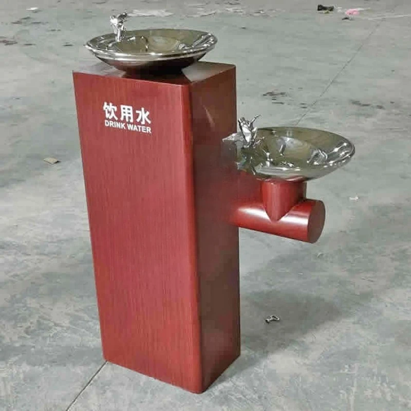 Outdoor scenic area community public area to wood grain stainless steel double basin water dispenser