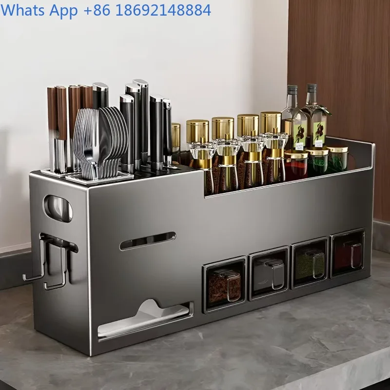 

Kitchen Storage Rack No-Drill Stainless Steel Household Wall-Mounted Seasoning Chopsticks Knife Rack Supplies Organizer