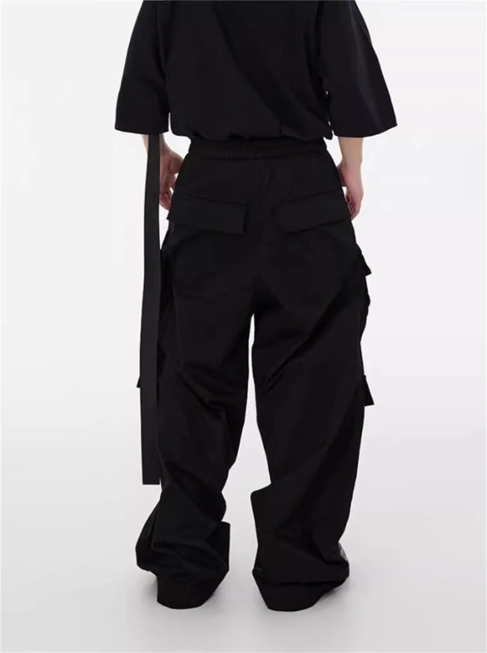 Y2K Punk Black Cargo Pants Women Multi Pockets Elastic Waist Drawstring Wide Leg Trousers Gothic Oversized Hip Hop Casual Pants