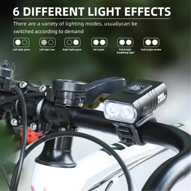 Luz LED frontal para bicicleta de montaña, linterna impermeable IPX4, recargable vía USB, 6 modos