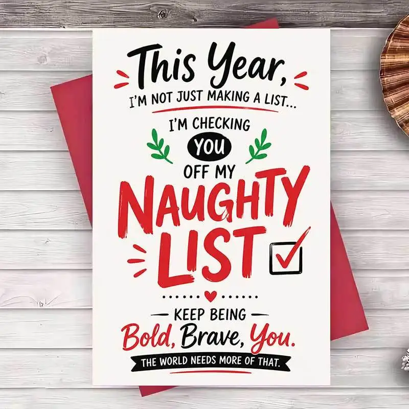 Fun Christmas Cards, Mischievous List Holiday Cards, Romantic and Humorous Seasonal Gift Cards for Partners